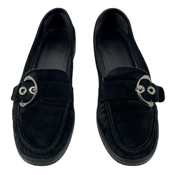 Stuart Weitzman Women’s Black Suede Round Toe Slip-On Platform Loafers Size 9 - Picture 8 of 8